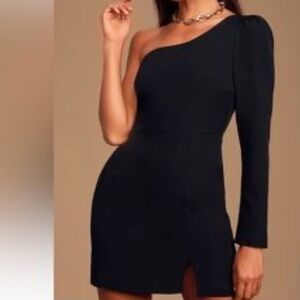 Blue blush black one shoulder fitted mini dress Size M